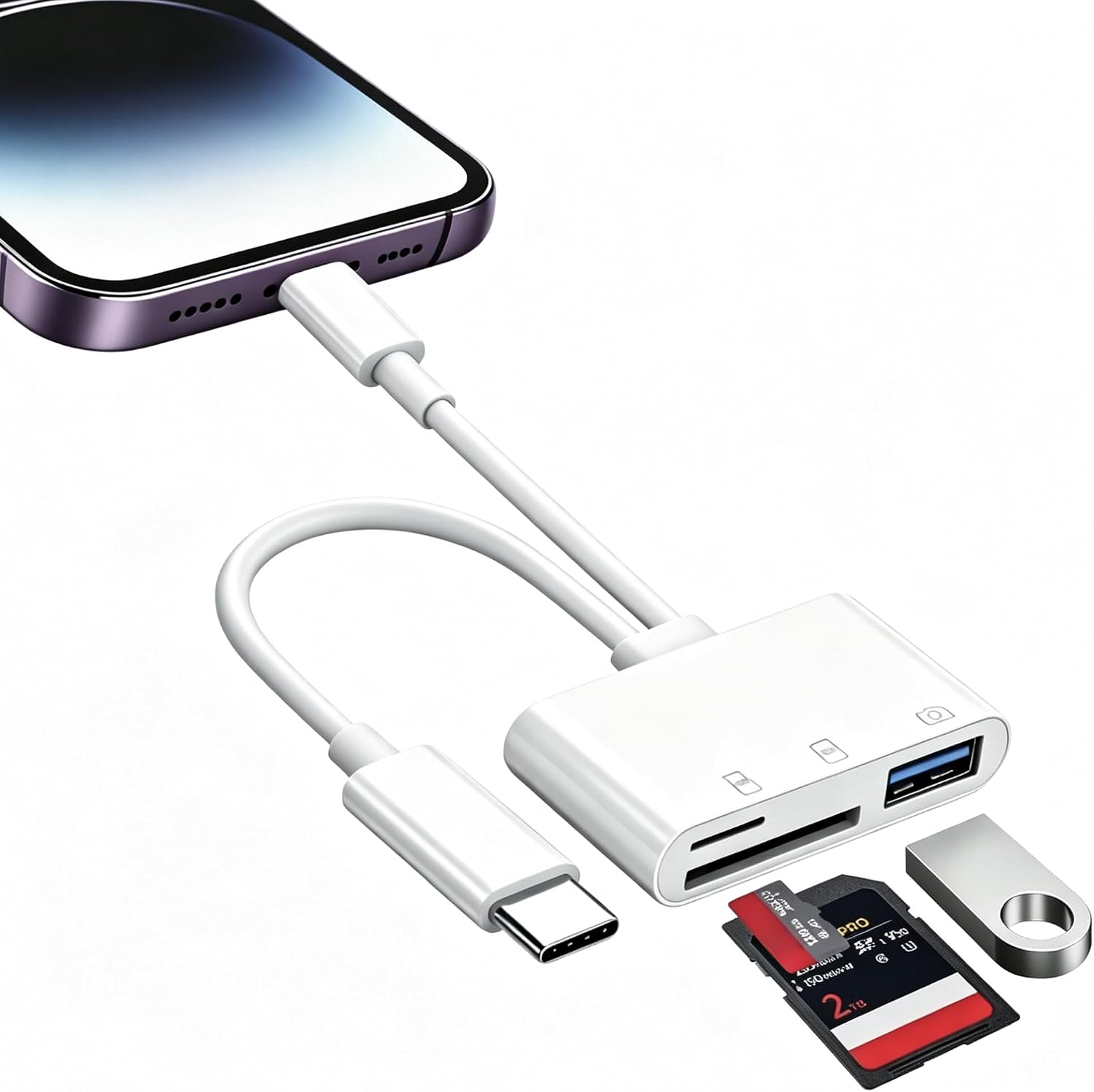 SD Card Reader for iPhone MFI Certified, Lightning to USB C Adapter for SD Card, 3 in 1 SD Micro SD TF Memory Adapter with OTG, High Speed Reader Smartphone Tablet PC