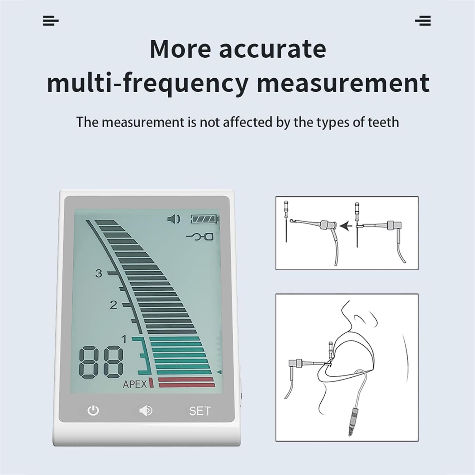 Locator de l'apex Dentaire, Instrument de Mesure de la Longueur du Canal racinaire avec Fonction d'alarme, 3,7 "LCD Root Canal Finder for Hospital Clinic Dental Laboratories