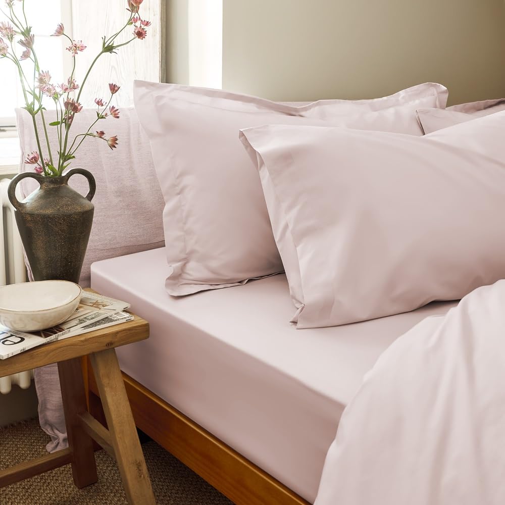 CHRISTY Pure Cotton Percale Fitted Sheets in Pink | Size: King Fitted