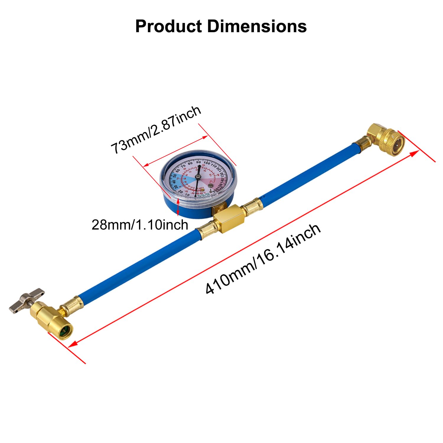Greluma 1 PC Tubo di carica del refrigerante AC R134A, valvola di erogazione del rubinetto apriscatole Acme da 1/2" e tubo di ricarica con manometro, adatto per il refrigerante dell'aria condizionata
