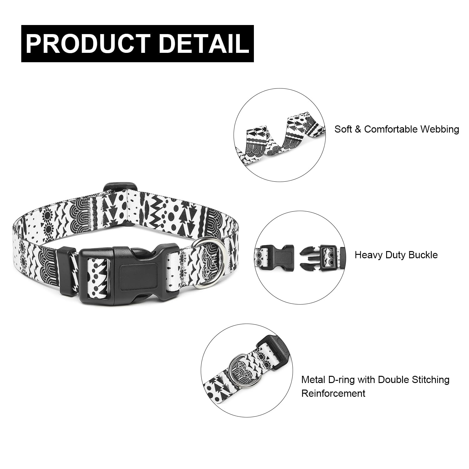 Mercano Collare per Cani, Morbido Regolabile Leggero Comfort Collari per Cani, Gatti, Cuccioli di Taglia Piccola Media Grande (S, Bianco Nero B)