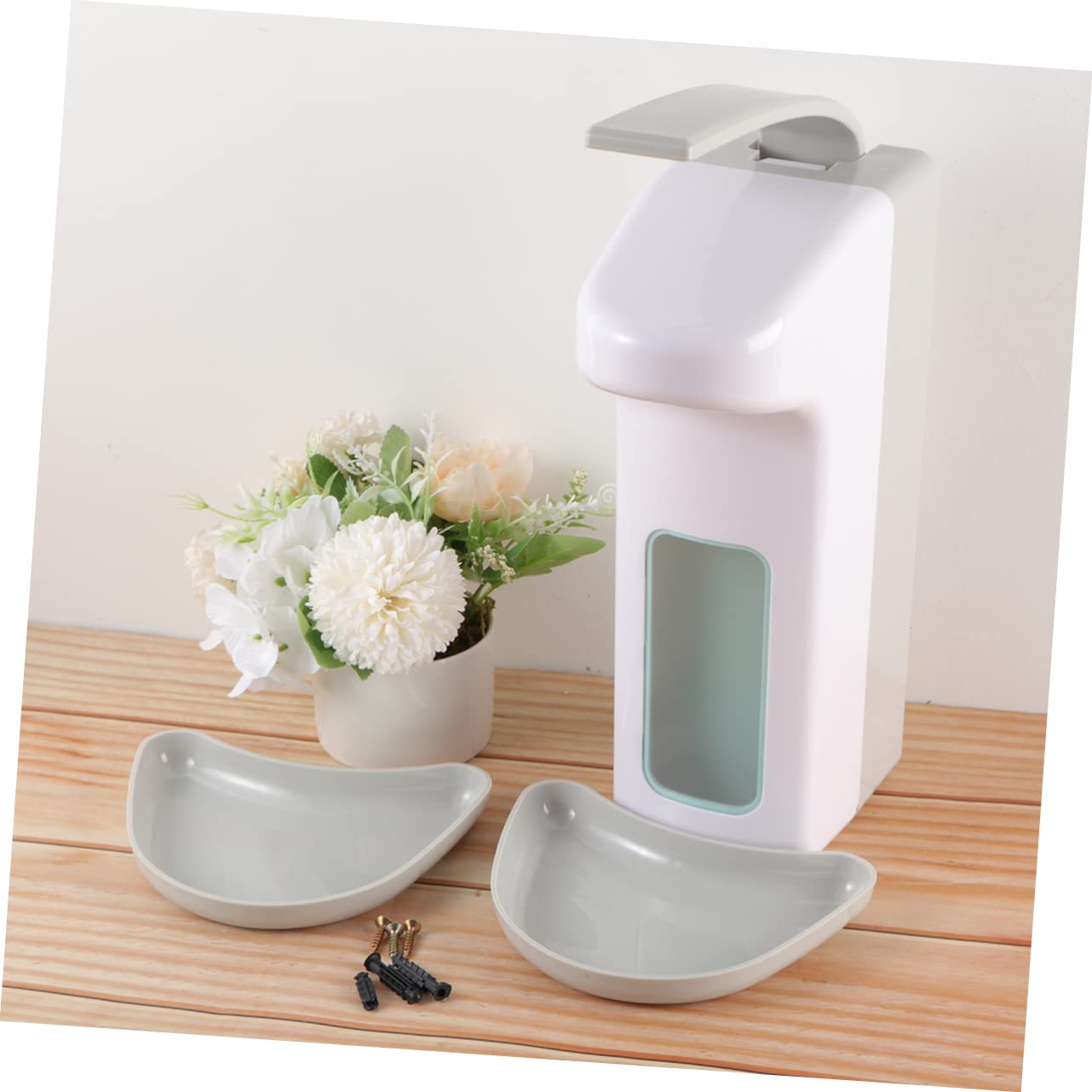 Dispensador de Jabón Líquido de Pared 1000ml Acero Inoxidable Abs | Blanco, Operación Manual Pulsador de Codo, 1 Pieza, Formato Colgante para Hotel y Hogar