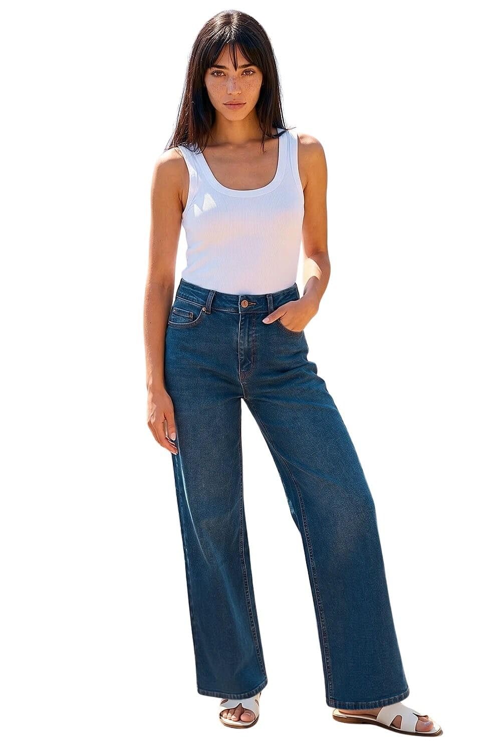 Roman Women's Petite Wide Leg Jeans in Indigo | Size: 8