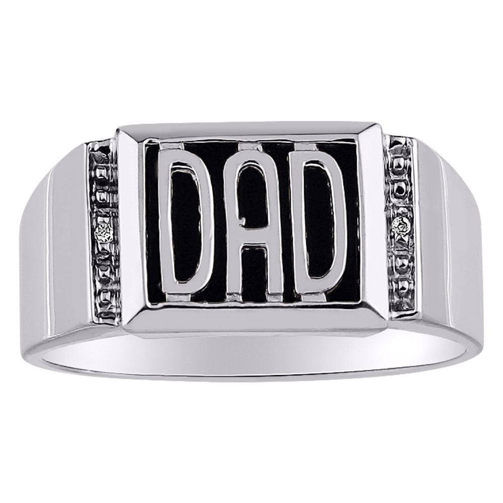 Anillo de plata de ley o chapado en oro amarillo con diamante y ónix para hombre