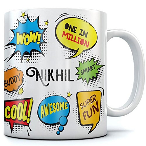 Nikhil Name Printed Ceramic Coffee Mug 350 ml Best Gift for Birthday.