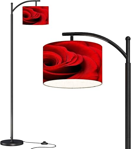 BVCAHSAW Lámpara de pie de arco de rosa roja, lámpara de pie moderna con pantalla de tambor ajustable, lámpara de arco alto regulable para sala de