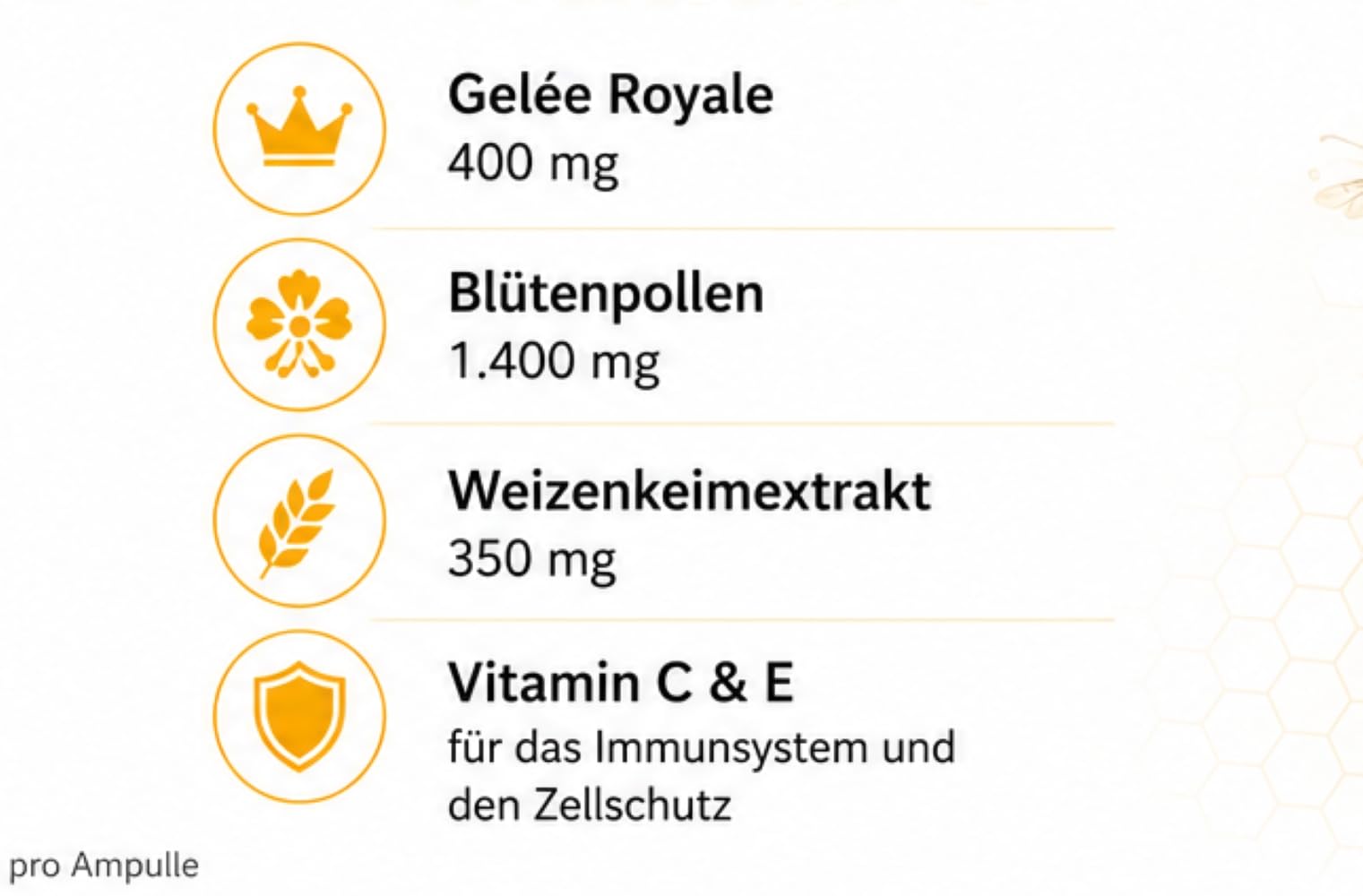 HOYER Alpi Royale Trinkampullen BIO – Gelée Royale 400 mg, Blütenpollen, Propolis & Weizenkeimextrakt – Mit natürlichem Vitamin C & E – Für Energie, Vitalität & Immunsystem – 20 x 10 ml