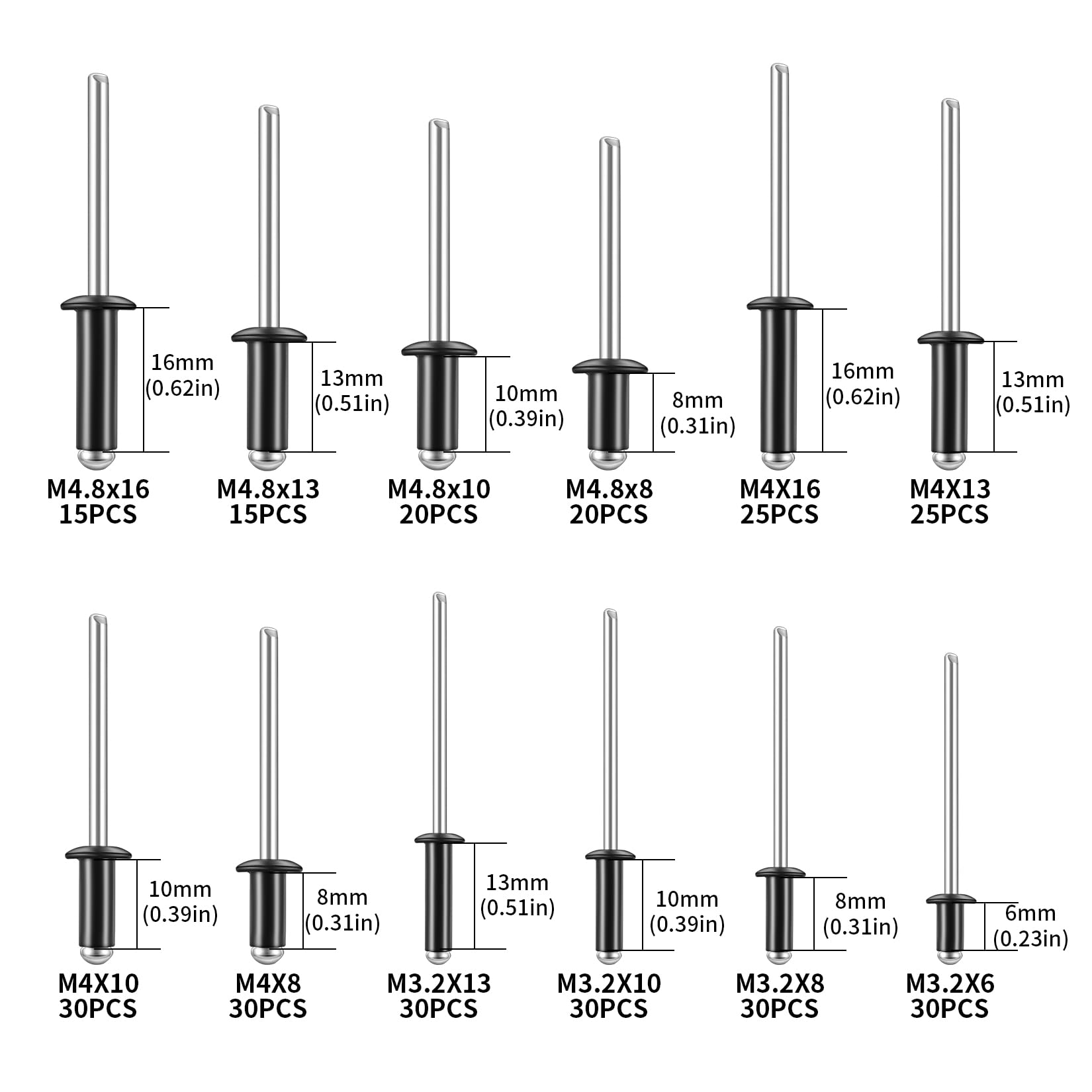 300 Pcs Pop Rivets Assortment, Aluminum Blind Rivets Set, Flange Blind Rivets with Shaft Mandrel, Open End Rivets - Image 2