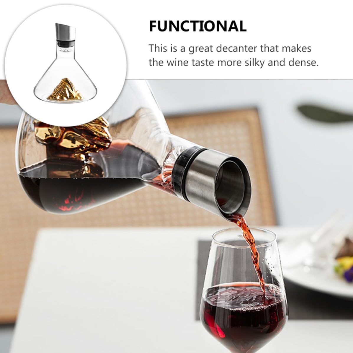 USHOBE Decanter per Vino Rosso in Cristallo da 1500ml Colore Oro Design Elegante e Funzione di Aerazione Veloce per Degustazioni e
