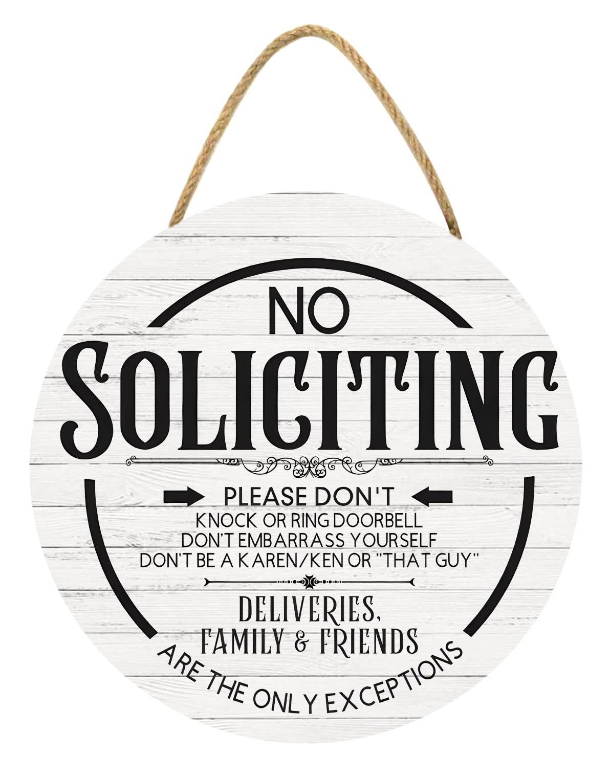 KPSheng No Soliciting Funny Sign For House, No Soliciting Please Do Not Knock Door Wood Sign for All Seasons Home Front Porch Door Decoration with Buffalo Plaid Bow,11inch by 11inch