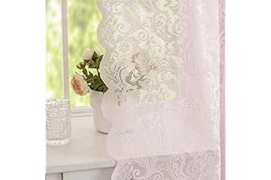 ALIGOGO Pink Lace Curtains 63 Inch Length for Girls Bedroom, Nursery, Aesthetic Room Decor