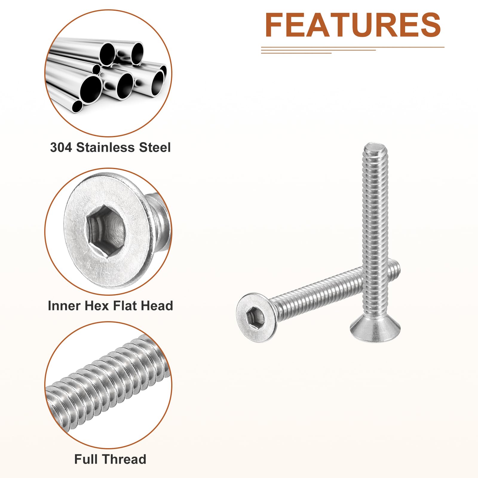 DTGN #10-24 x 1-1/2" Flat Head Socket Cap Screws, 50 Pack 304 Stainless Steel Hex Socket Flat Head Screws, Full Thread - Image 4