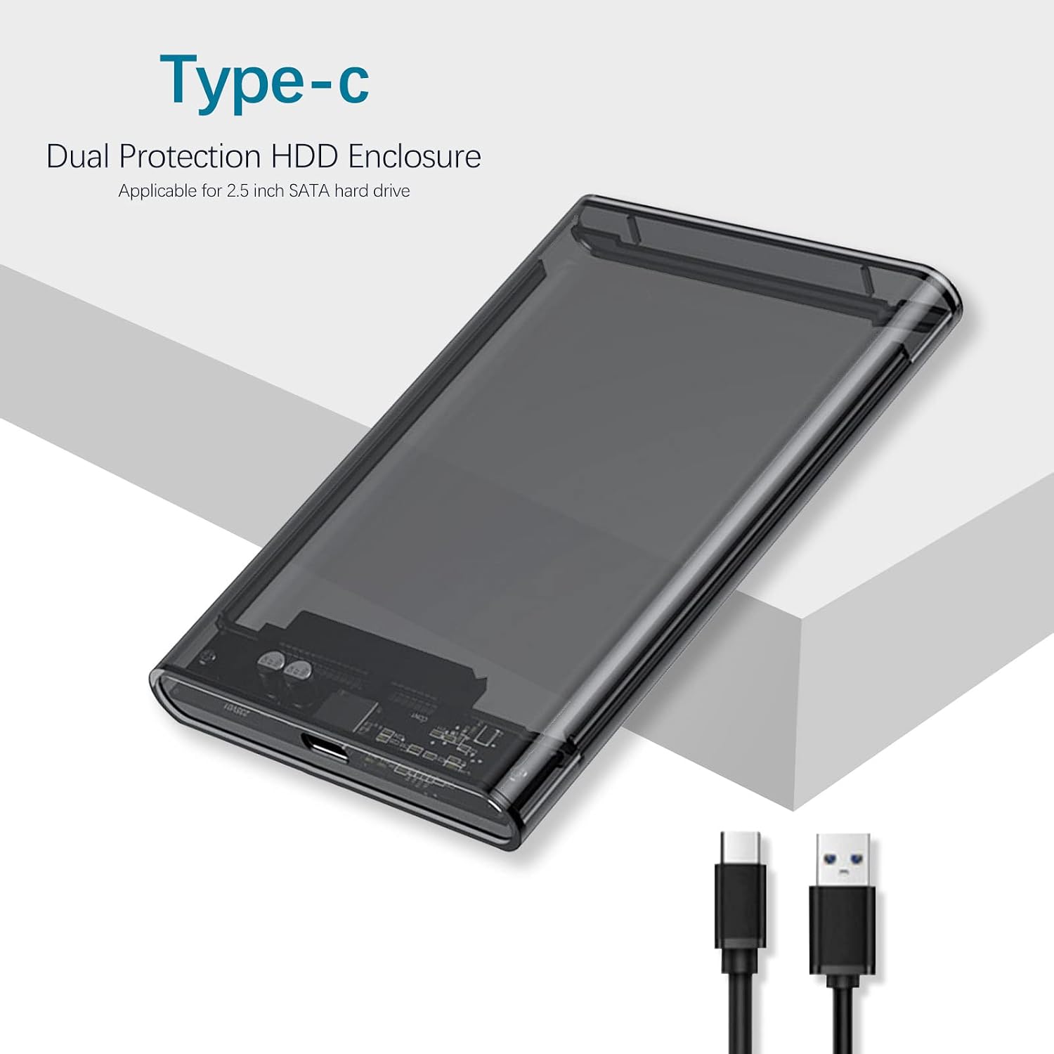 2.5" Hard Drive Enclosure, Wansurs 6Gbps USB 3.1 Gen 1 to SATA III Tool-Free SSD Hard Drive Enclosure for 2.5 inch 7mm/9.5mm SATA HDD & SSD (Dark Transparent) image 2