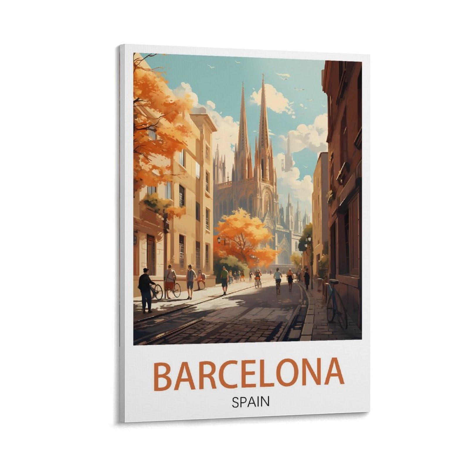 Orbana Frame-Style Barcelona Spain Vintage Travel Posters Street 08X12inch(20X30cm) Canvas Print For Living Room, Bedroom, Dorm, Home, Office Wall Decoration