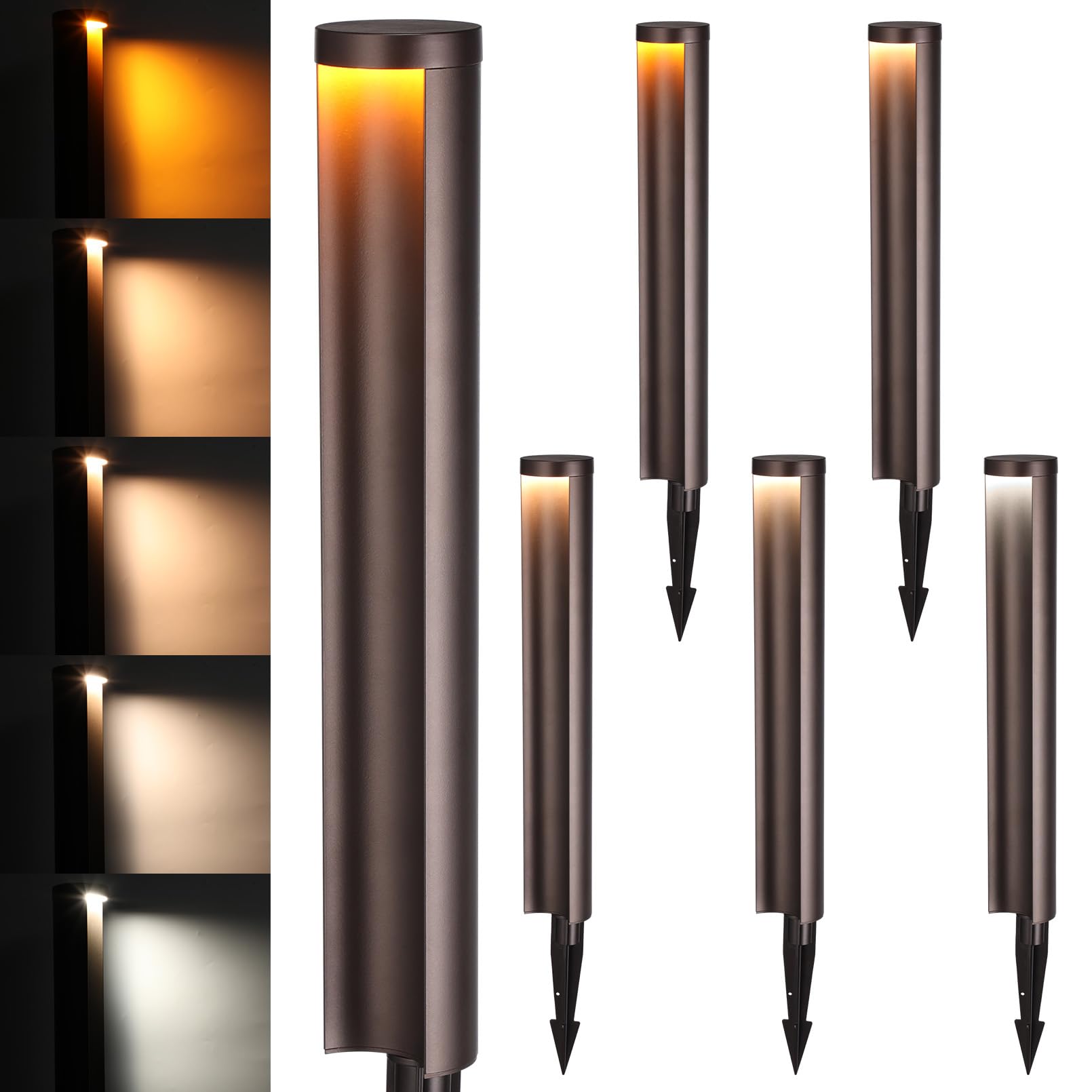 LEONLITELow Voltage Landscape Lights 5CCT, 5W Anti-Glare LED Pathway Lights, Die-Casted Aluminum Housing, IP65 Waterproof for Outdoor Path Sidewalk Walkway, 1800K-5000K, ETL, Pack of 6