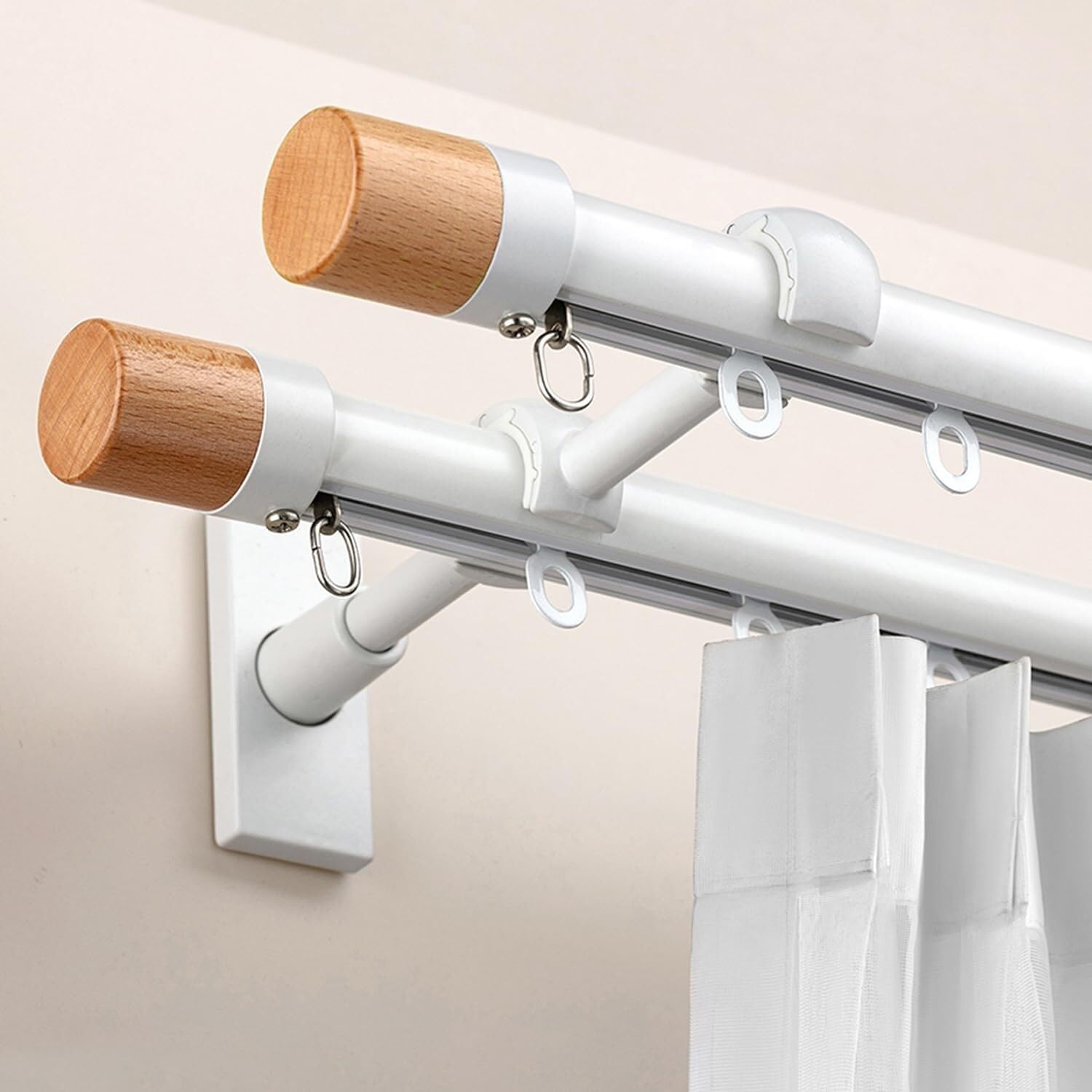 LPeMYbLi Aluminum Alloy Double Curtain Track Rod for Windows, Heavy-Duty Dual Rods with Brackets Decorative Drapery Pole, Sliding Silent Rail for Bedroom/Living Room/Hotel(White,2.4m(7.9ft))