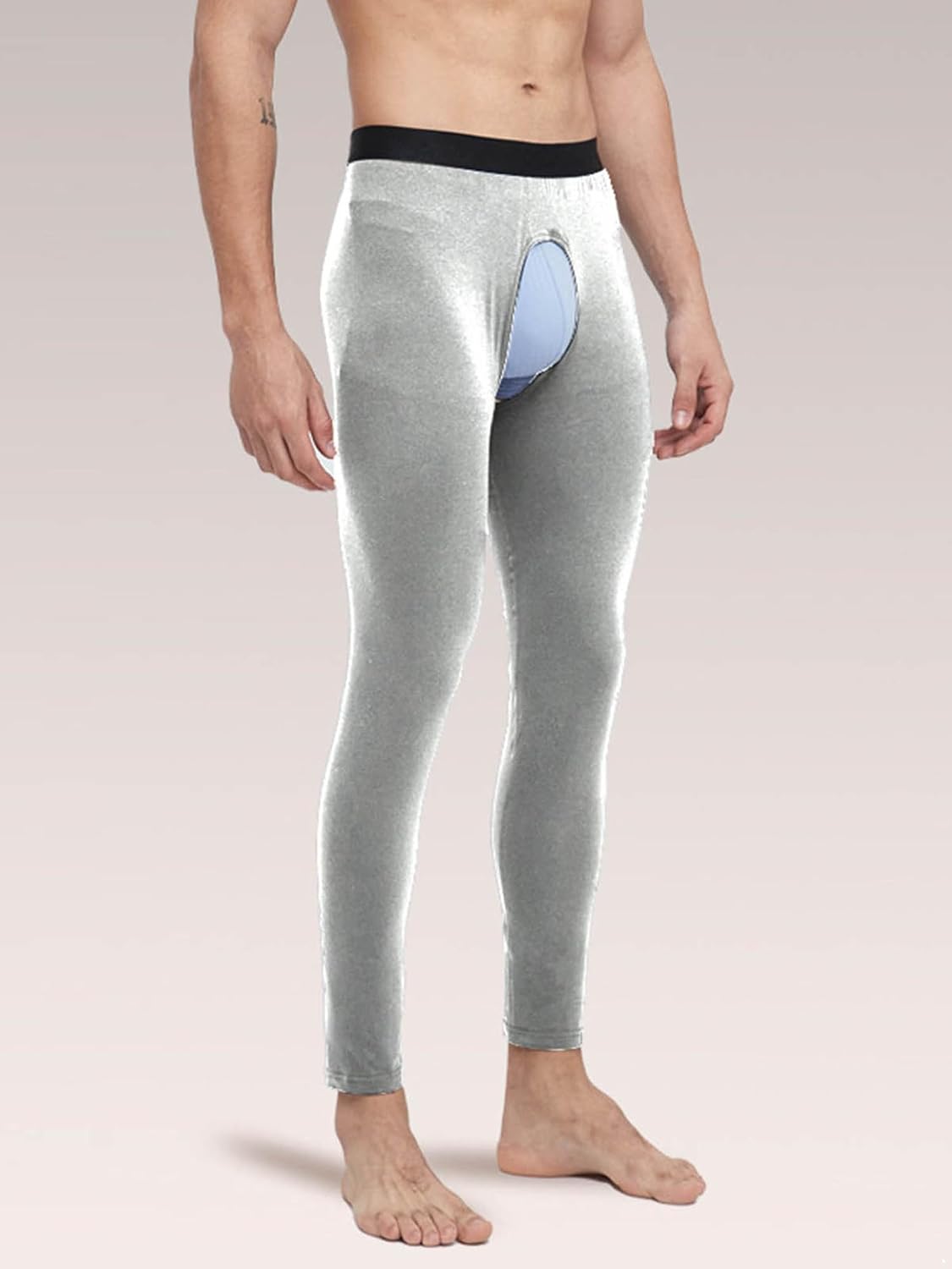 Freebily Men's Cutout Crotch Thermal Underwear Bottoms Elastic Waistband Base Layer Leggings