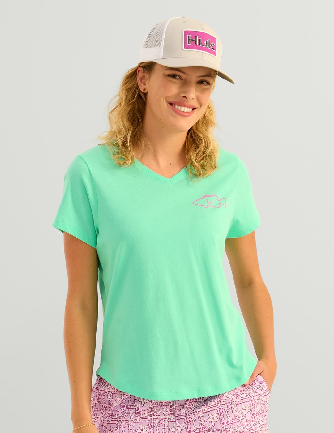 HUK Womens Short Sleeve V-Neck Tee, Fishing T-Shirt for Women - Image 2