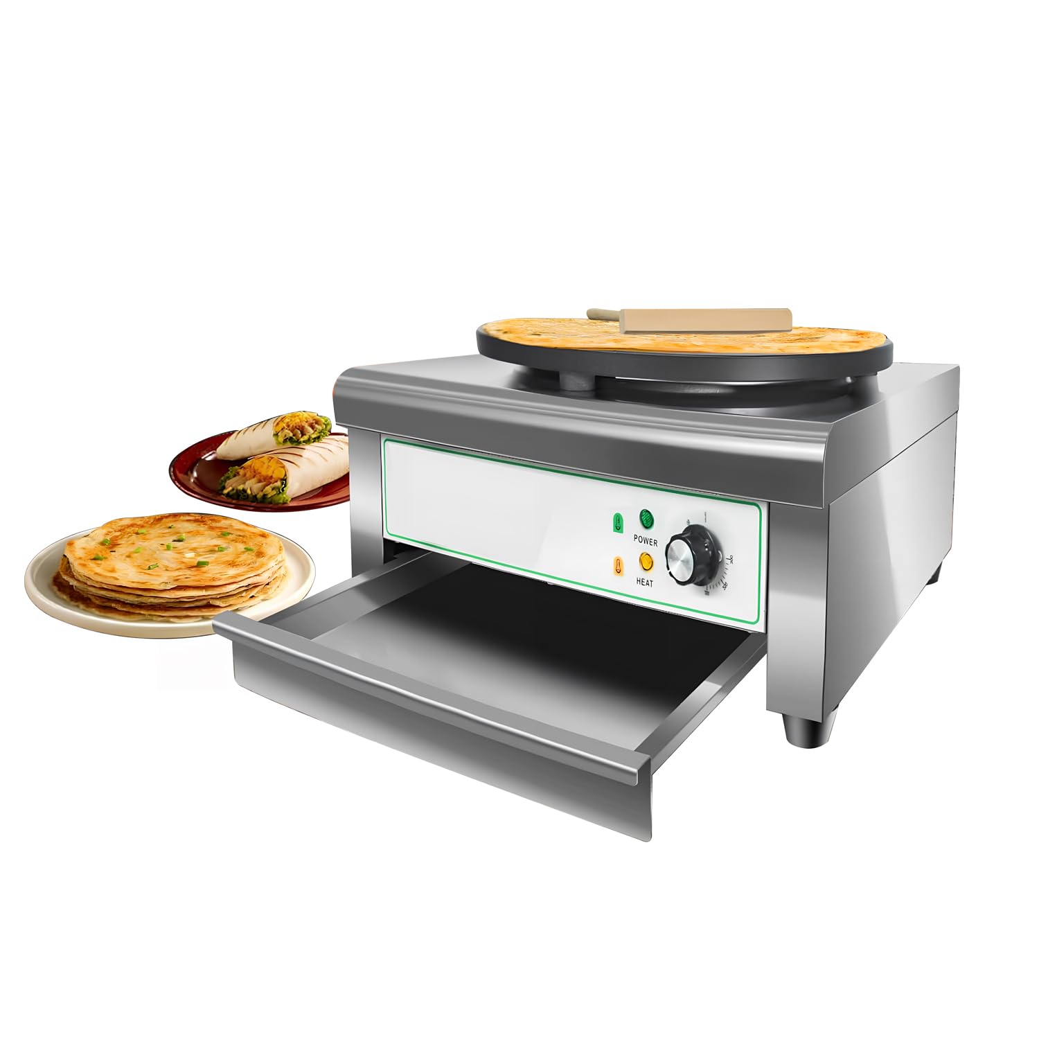 BNDHKR 15.7 Inch Round Electric Griddle and Crepe Maker Countertop Pancake Oven with Adjustable Temperature Control for Grilling Pancakes, Tortillas and Pancake Eggs Commercial/Home 110V