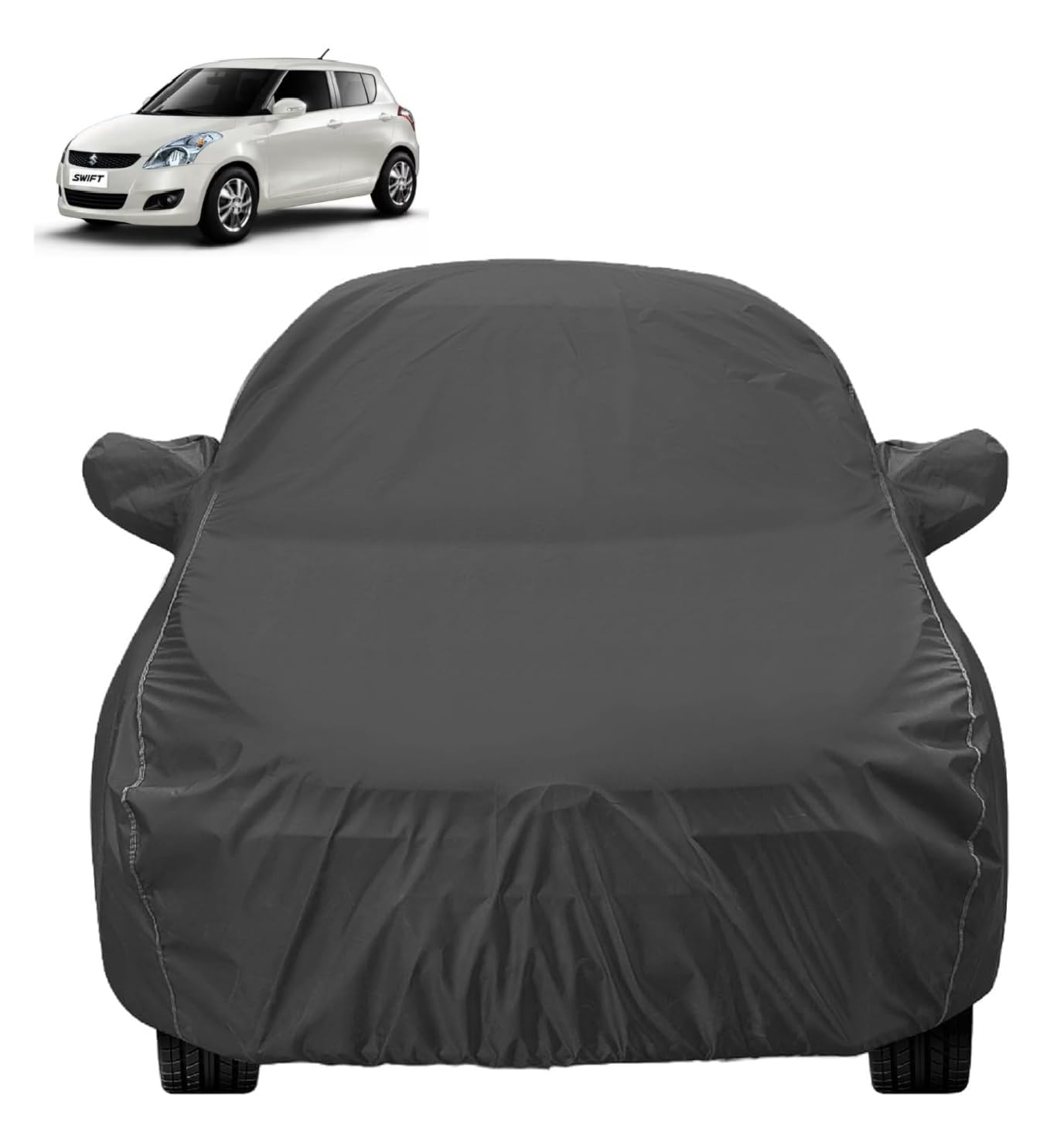 Auto Hub Car Cover Compatible with Maruti Swift (Model : 2005-2017) with Mirror Pocket, Water Resistant, Triple Stitched, Swift Car Cover, Grey