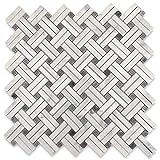 Stone Center Online Carrara White Marble Diagonal Basket Weave Stanza Dark Gray Dots Mosaic Tile Polished Kitchen Bath Wall Floor Backsplash Shower (1 Sheet)