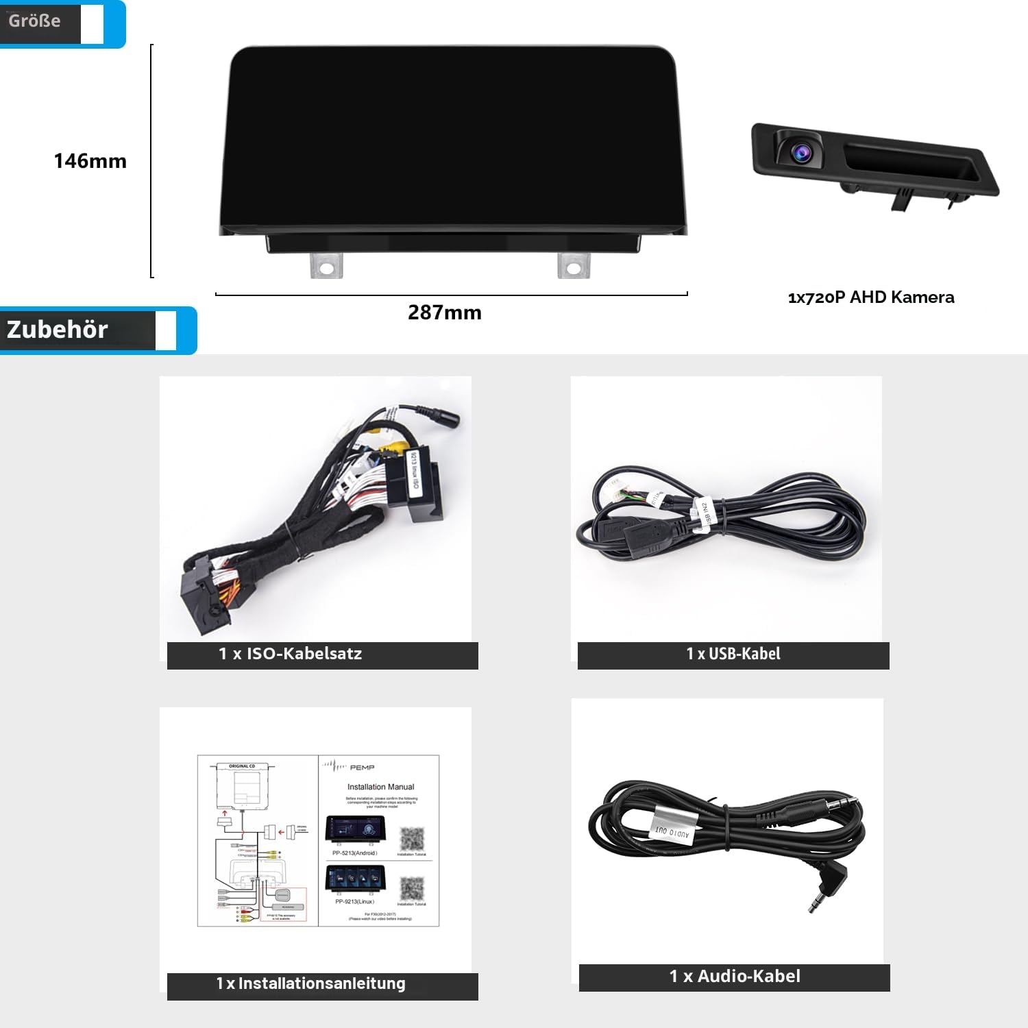 PEMP 10,25-Zoll-Linux-Bildschirm für BMW (2012–2017) 3er F30 NBT CIC-System, CarPlay-Unterstützung iOS 26 Android Auto Mirror Link mit Einer 720P-AHD-Rückfahrkamera