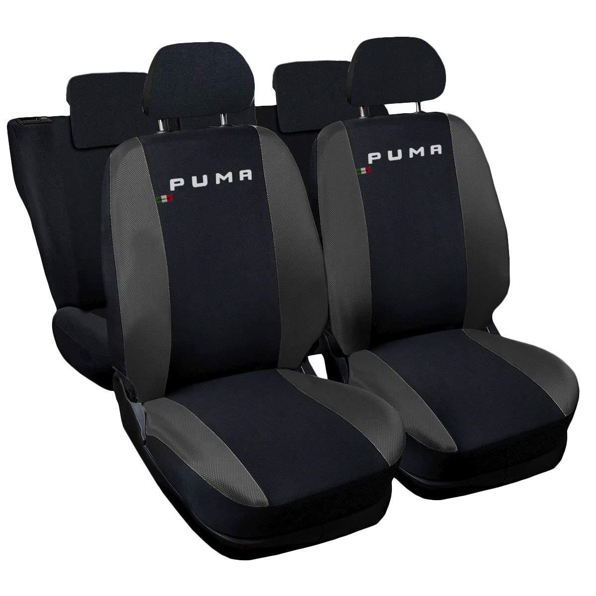 Auto Accessori Lupex Puma-Hybrid Copri-sedili Auto Compatibili Puma Hybrid | Set CopriSedile Anteriori e Posteriori | Logo Ricamato | Airbag Compatibile | Accessori Auto Interno (Nero/Grigio Scuro)