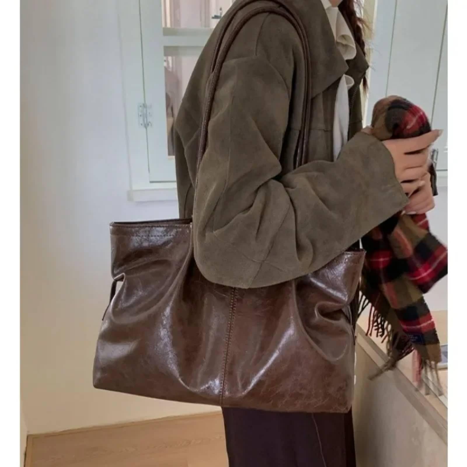 Bolsos de Mujer Bolso Hombro Cera Aceite Vintage Grande para Uso Diario