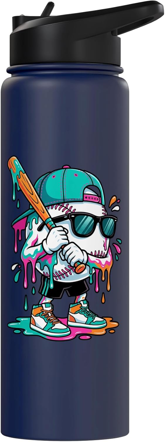 Ice Cream Baseball Drip For Boys Shirt Dripping Baseball Kid Stainless Steel Insulated Water Bottle