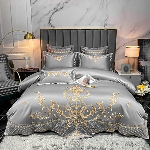 WWFS Double Duvet Cover Embroidered Satin Bedding Set Smooth Duvet Cover and Pillowcase Color D Size 220 240cm