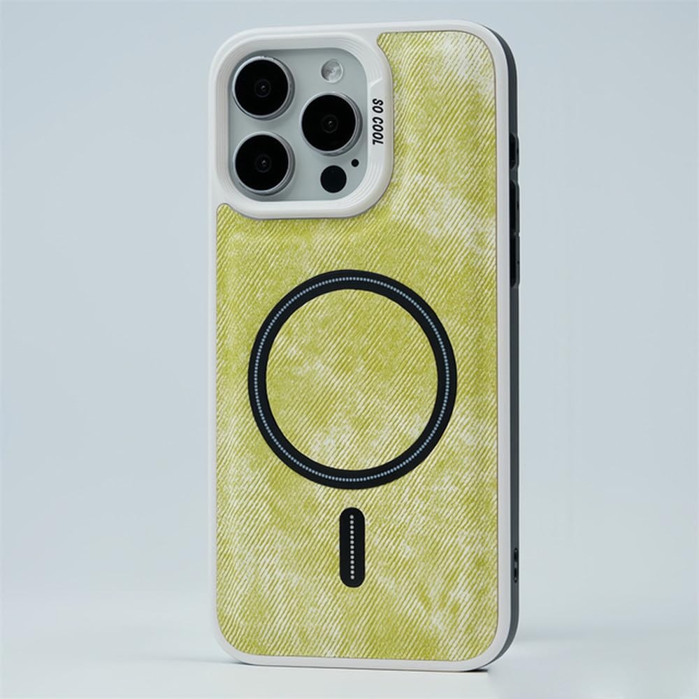 Coque iPhone 14 Pro Max magnétique en silicone denim vert élégant - 8