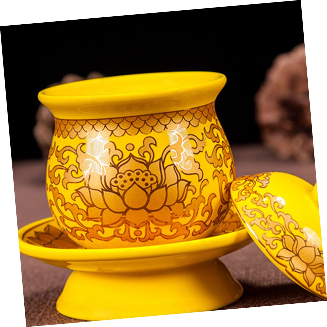 Coppa Per Offerte Buddista In Ceramica Bianca - Tazza Decorativa Con Loto Per Acqua Santa