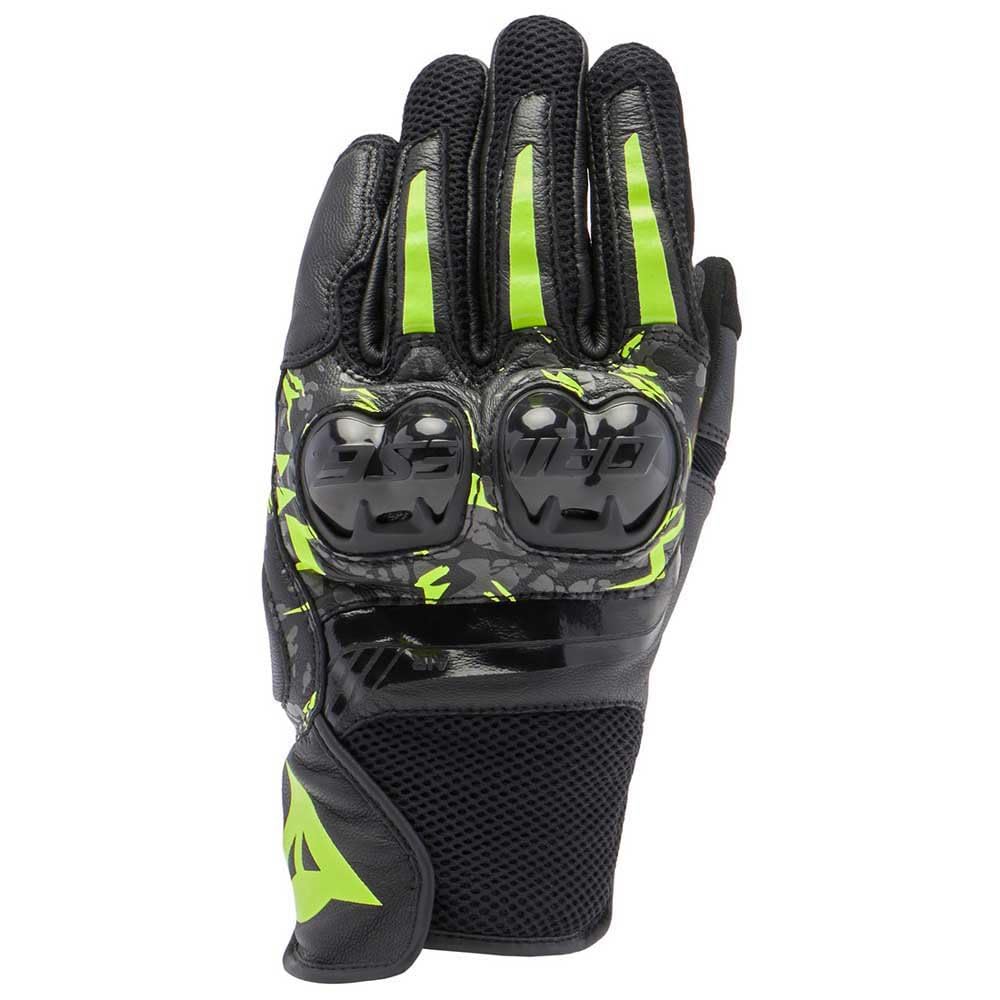 Dainese - Mig 3 Unisex Gloves, Guantes de Cuero para Moto, Protectores de Nudillos, Compatibilidad con Pantalla Táctil, para Hombres y Mujeres, Negro/Antracita/Amarillo Fluo, XL