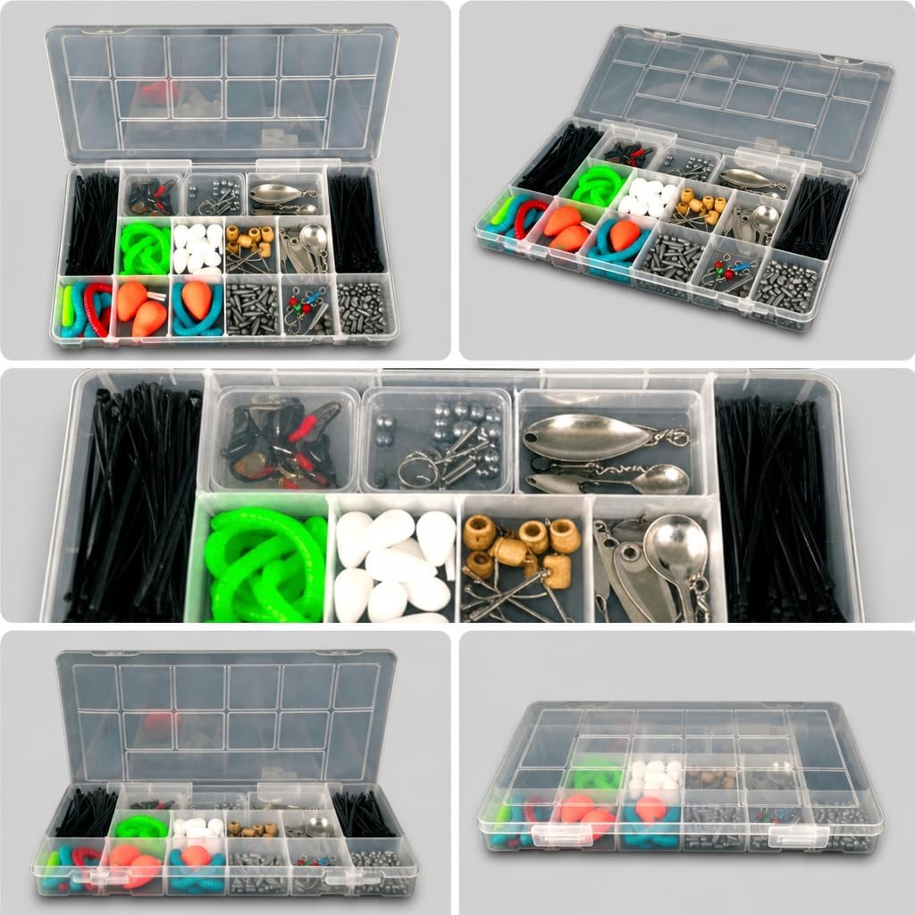 Giotto Tackle Box Organizer with 13 Compartments – Clear Plastic Storage Box with Dividers for Fishing Lures 11.0 x 7.1 x 2.4 for Drawer Desk,Crafts Accessories Beads Screws Small Parts Organizer Case