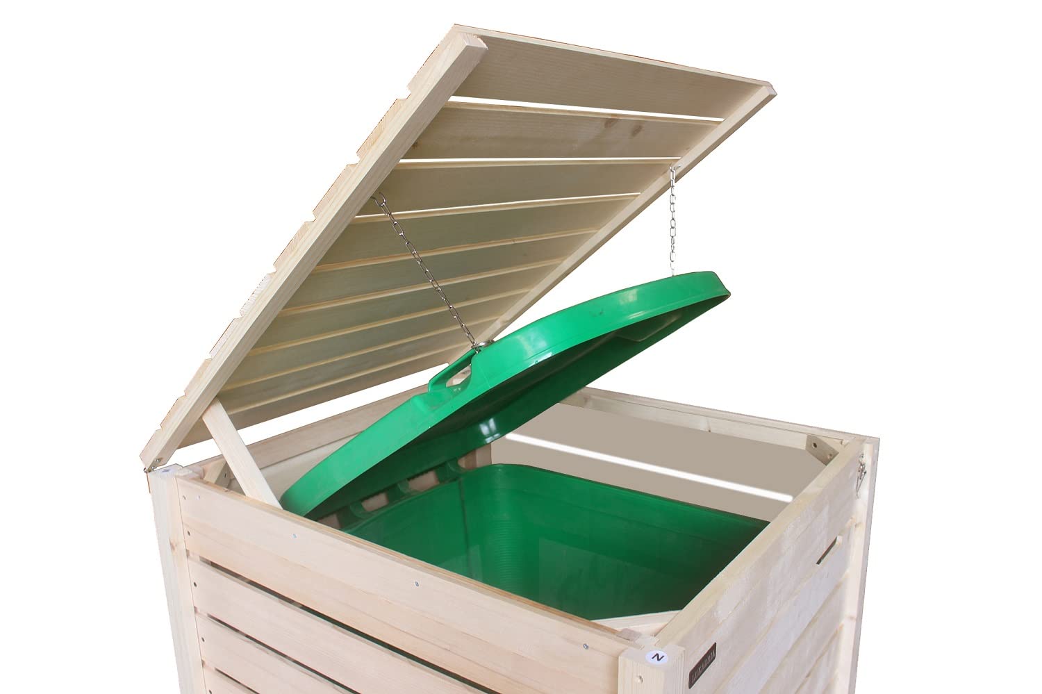 Mülltonnenverkleidung Holz 120L - 240L Natur mit Rückwand vormontiert Müllcontainer Mülltonnenschrank Mülltonne Mod.Hamburg (1 Tonne)