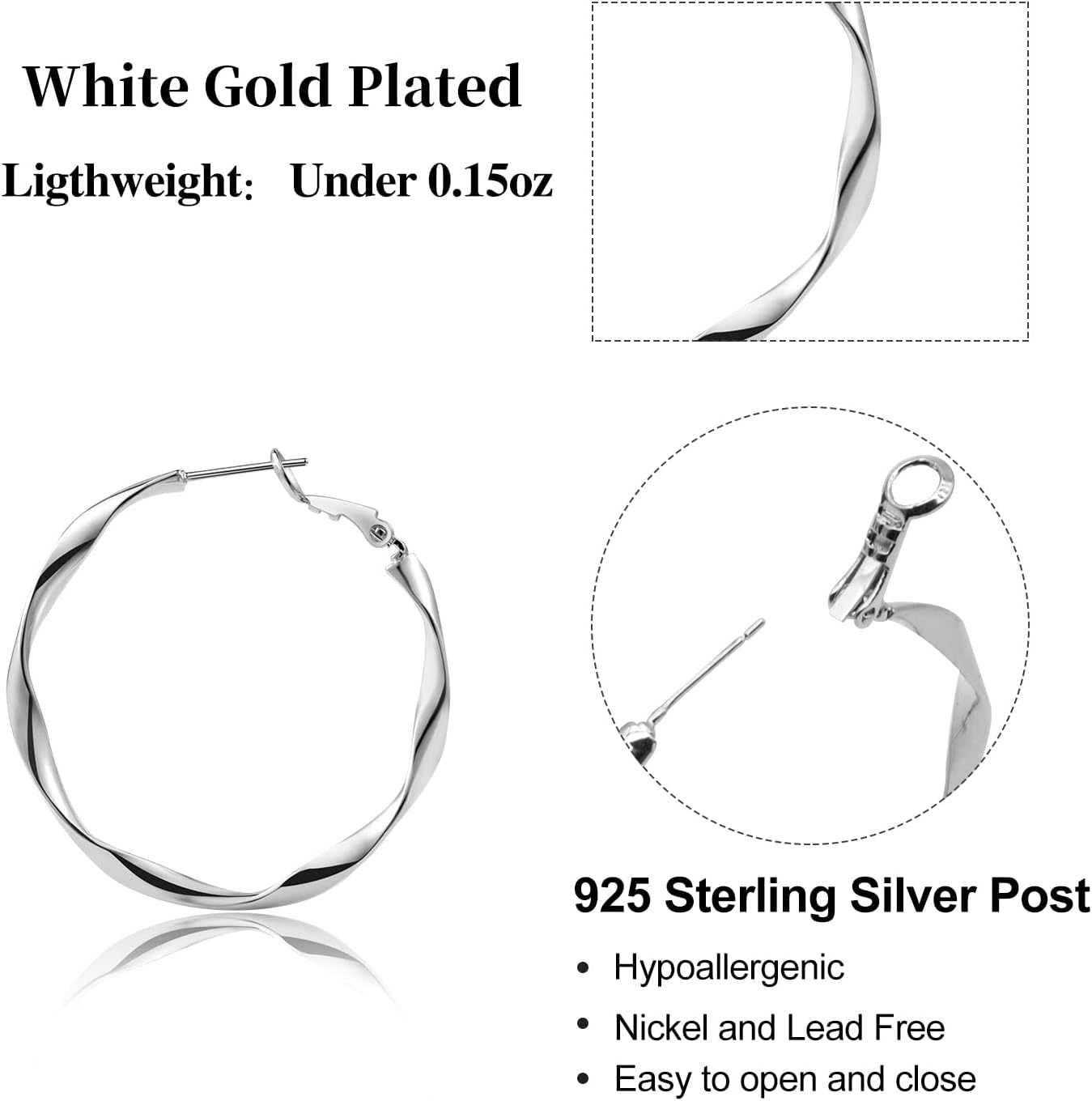 24K Gold Hoop Earrings for Women Trendy Real Gold Plated Twisted Thin Huggie Hoops, Dainty Cute Big Gold Filled Dangle Hoop Earrings Nickel Free Womens Earrings for Sensitive Ears Hypoallergenic - Image 3