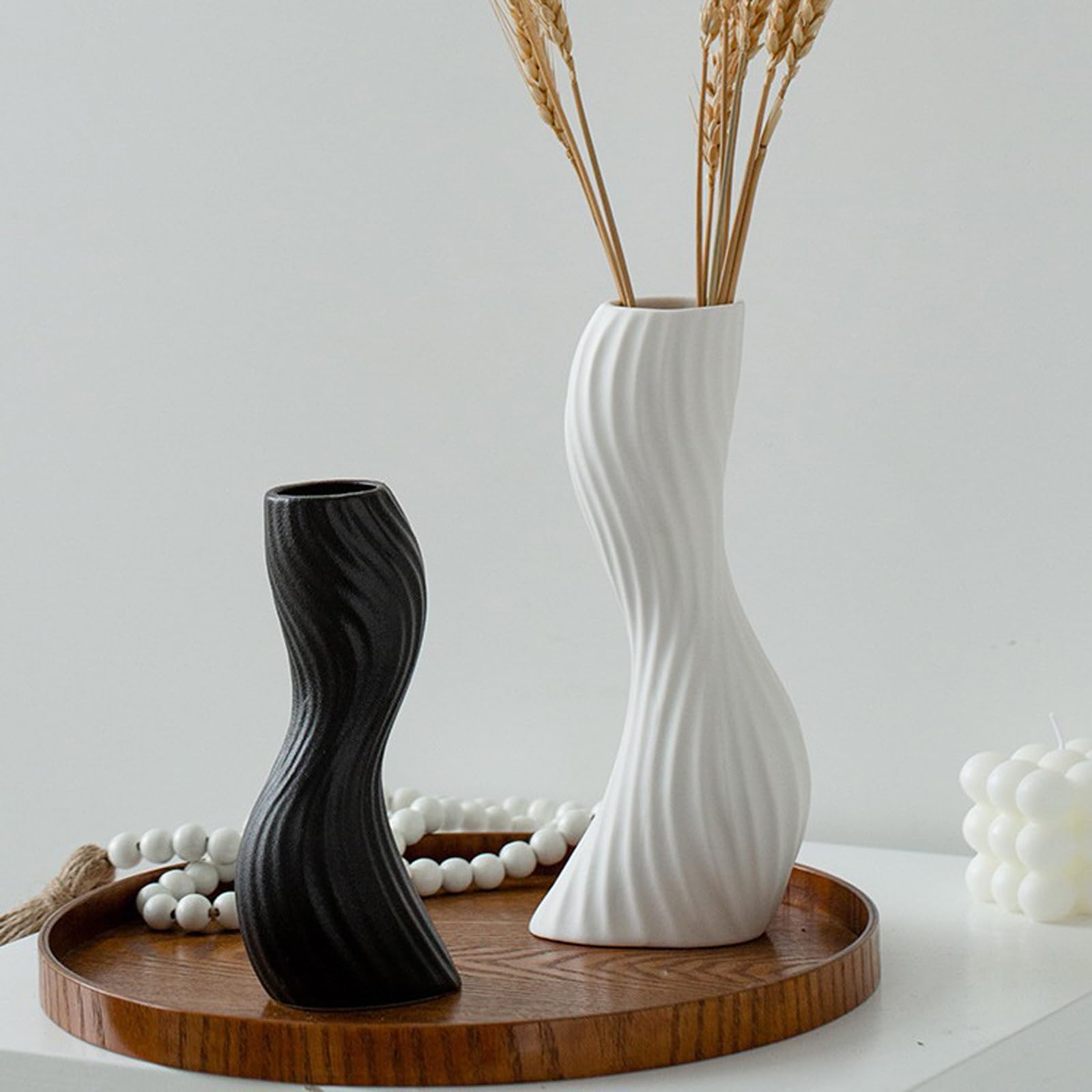 Wazony ceramiczne Wave Stripe Wazon Czeski Wazon Ceramiczny, Skandynawska Dekoracja Salonu, Wazon Stołowy, Salon, Dom Wiejski,White a