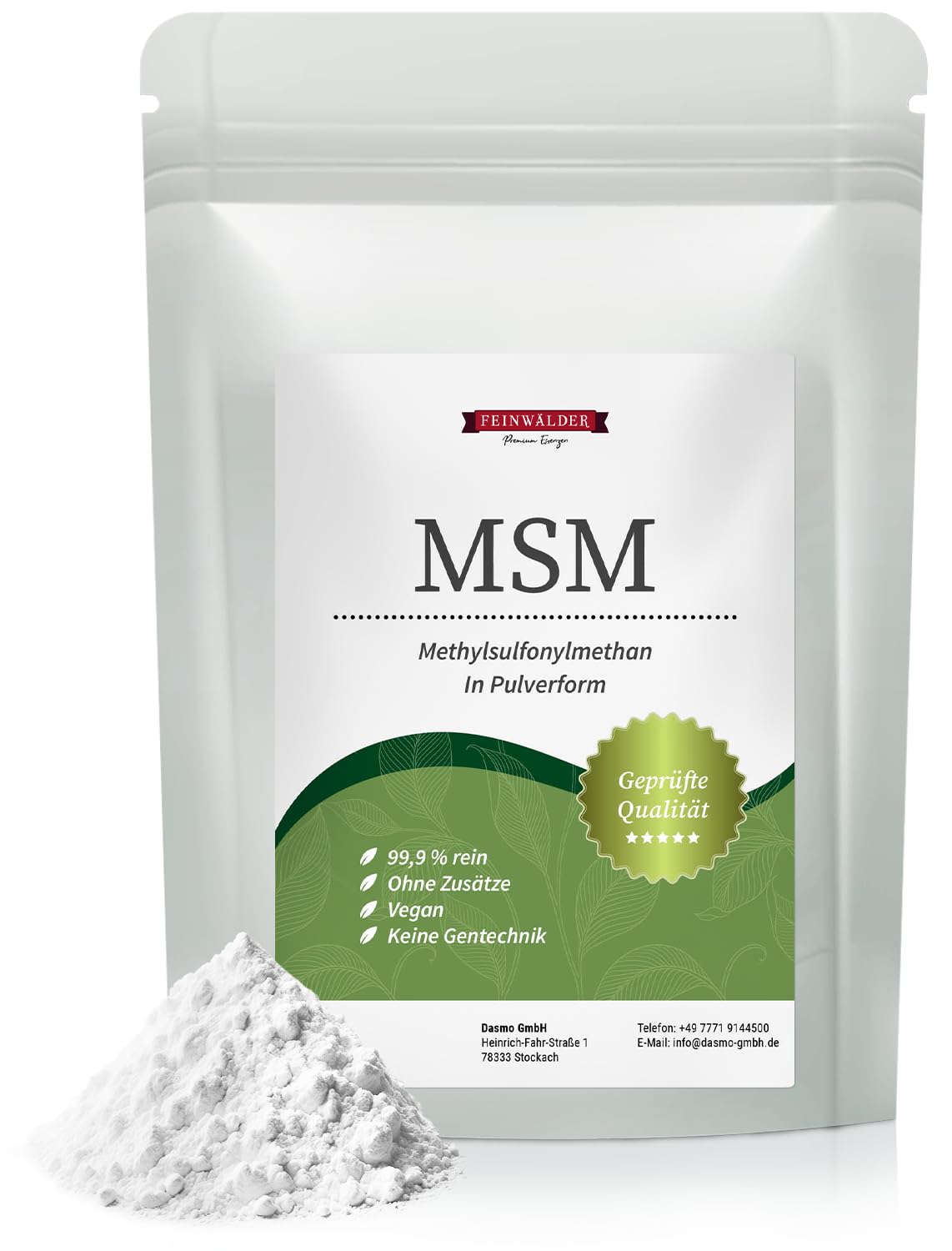 Feinwälder® MSM Poudre 1000g - 99,9% Pureté Premium Soufre Organique Methylsulfonylméthane sans additifs