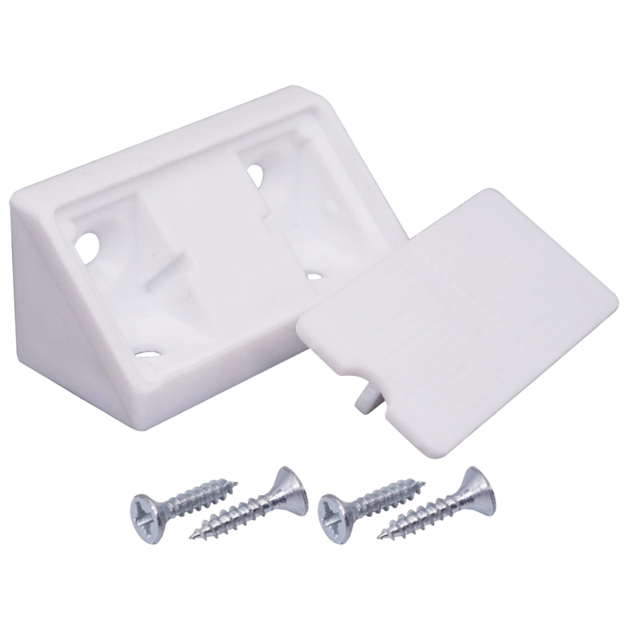 Skir'co White (20 Pcs) Shelf Brackets 43 X 20 X 20 Mm, 90 Degree Furniture Corner Brace, Plastic Right Angle Joint, Screws Included