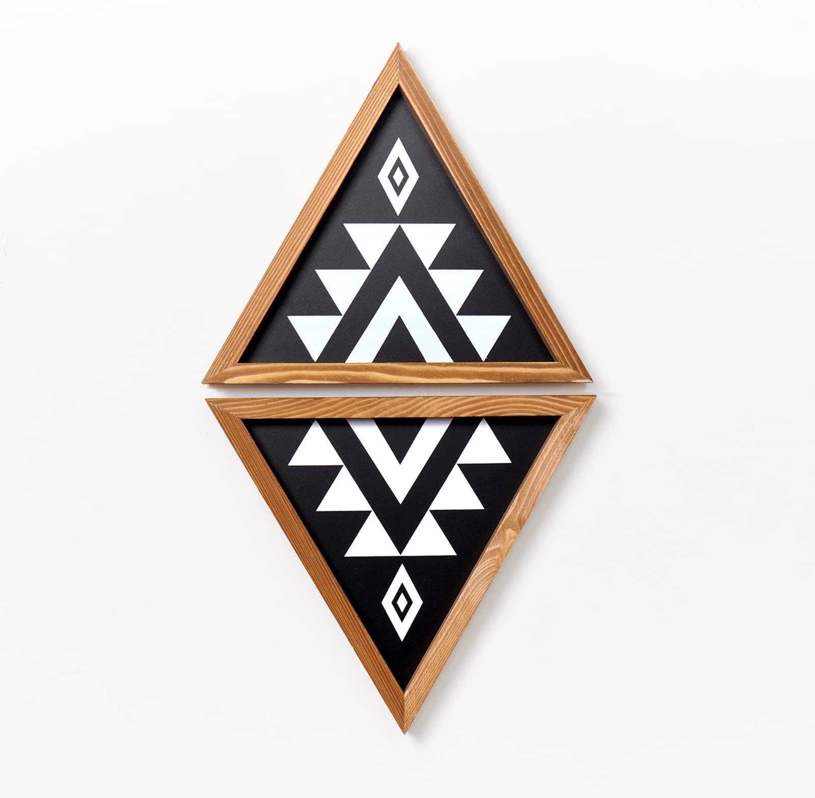 Mokof Boho Home Wall Decor Set of 2 - Wood Triangle Frame Wall Art - Black and White Geometric Pattern Print on Wooden (Not Print Paper) , 10x12 Inches