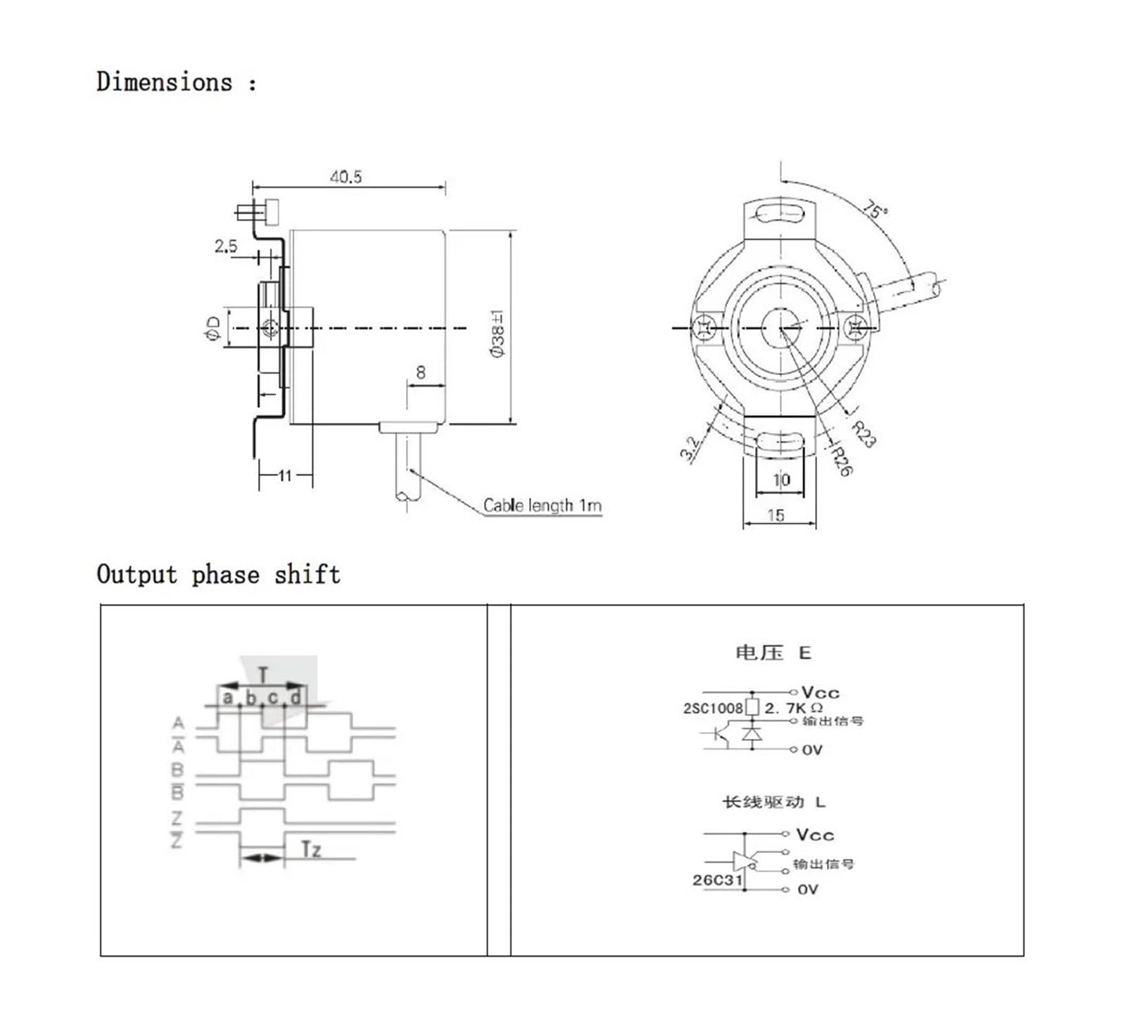 GHB38-06G1024BMP526 5-26VDC Incremental 6mm Ciego Eje Hueco Encoder Rotativo 100 200 500 600 1000 Ppr Salida Pushpull