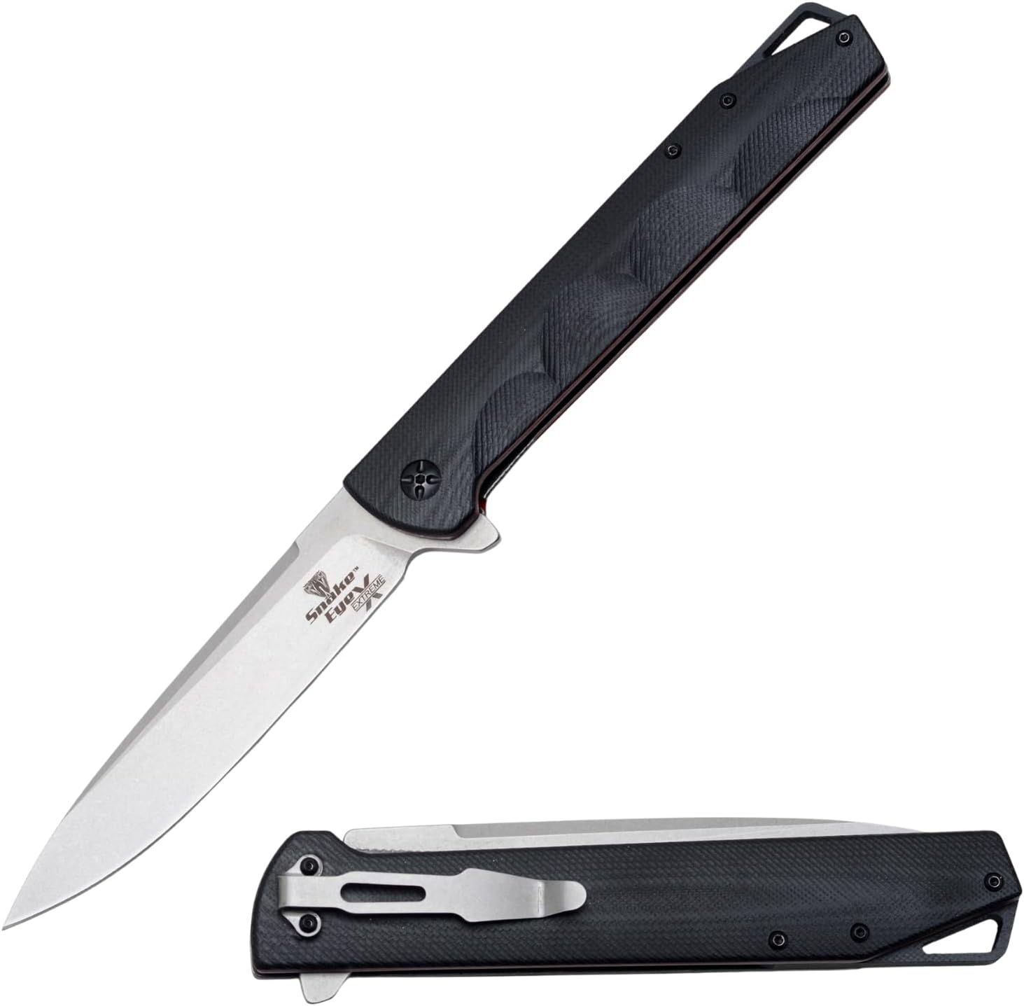 - Snake Eye Xtreme Manual Folding Knife, 12" Overall, 5.5" 8Cr14MoV Steel Blade, G10 Handle with Ball Bearing Pivot & Pocket Clip