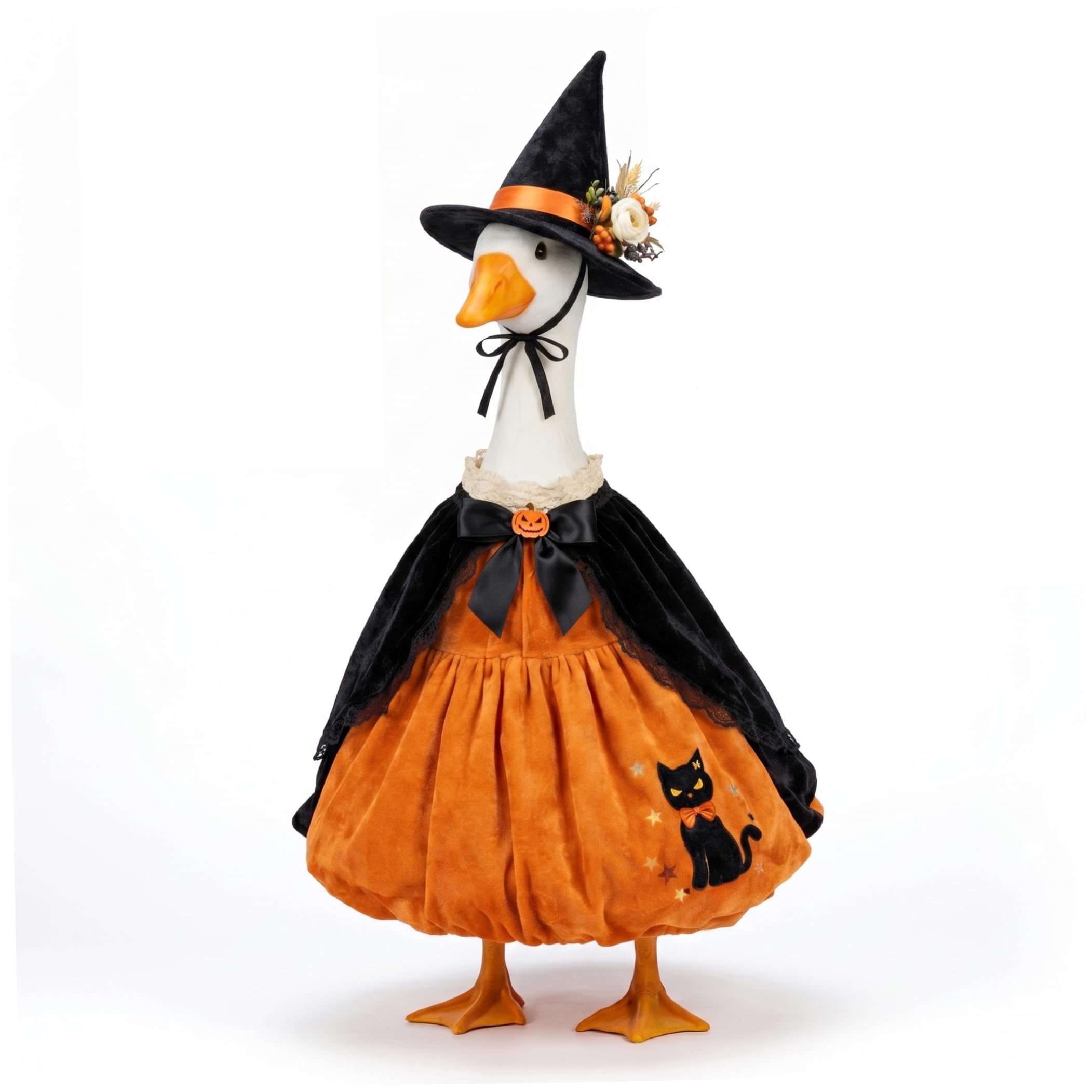 NASSMOSSE Gooses Clothes, Witch-themed Halloween Costumes For Porch Geese, Orange & Black, Fit 23 Inch