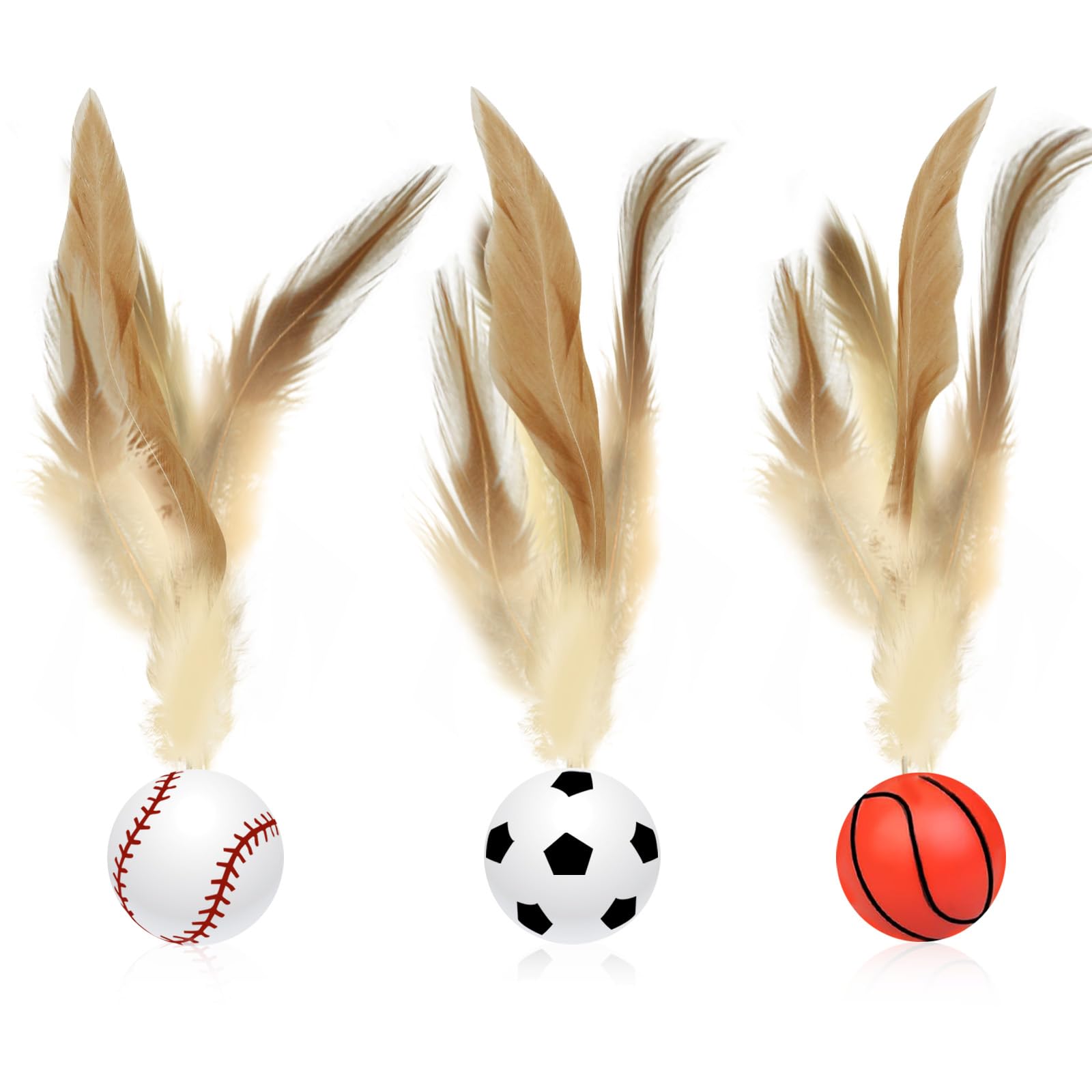 HINGTAI 3 Pcs Cat Bouncy Feather Ball Toys Indoor Interactive Basketball Soccer Toys Adult
