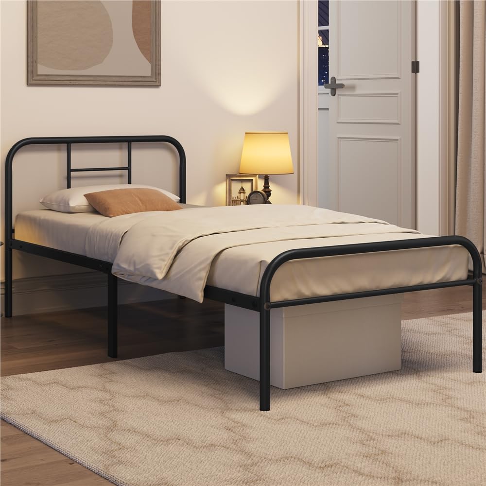 Letto Singolo In Ferro 90x200 Cm | Struttura Solida Con Rete A Doghe | Nero Elegante - Foto 5