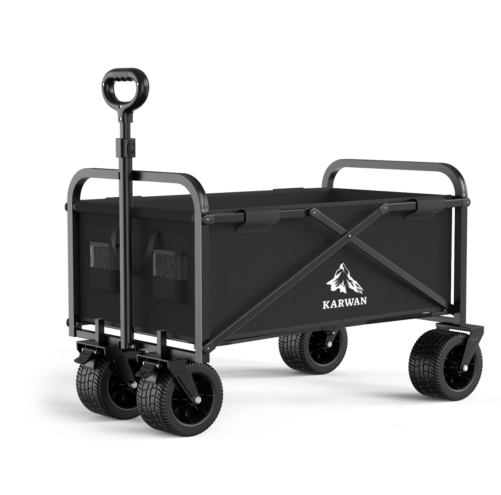 Chariot de Plage Pliable, Chariot de Jardin, Chariot de Transport à roulettes Tout Terrain,Roue Large, Poignée Réglable Charrette pour Extérieur Camping Pique-Nique BBQ Solide (Noir)