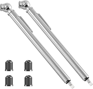 Tire Pressure Gauge, 10-75 PSI Tire Gauge, Portable 2 Pack Air Pressure Gauge with 4 Black Stem Caps, Stainless Steel Body Pressure Gauge for Cars, Trucks, RVs, Motorcycles, and Bicycles