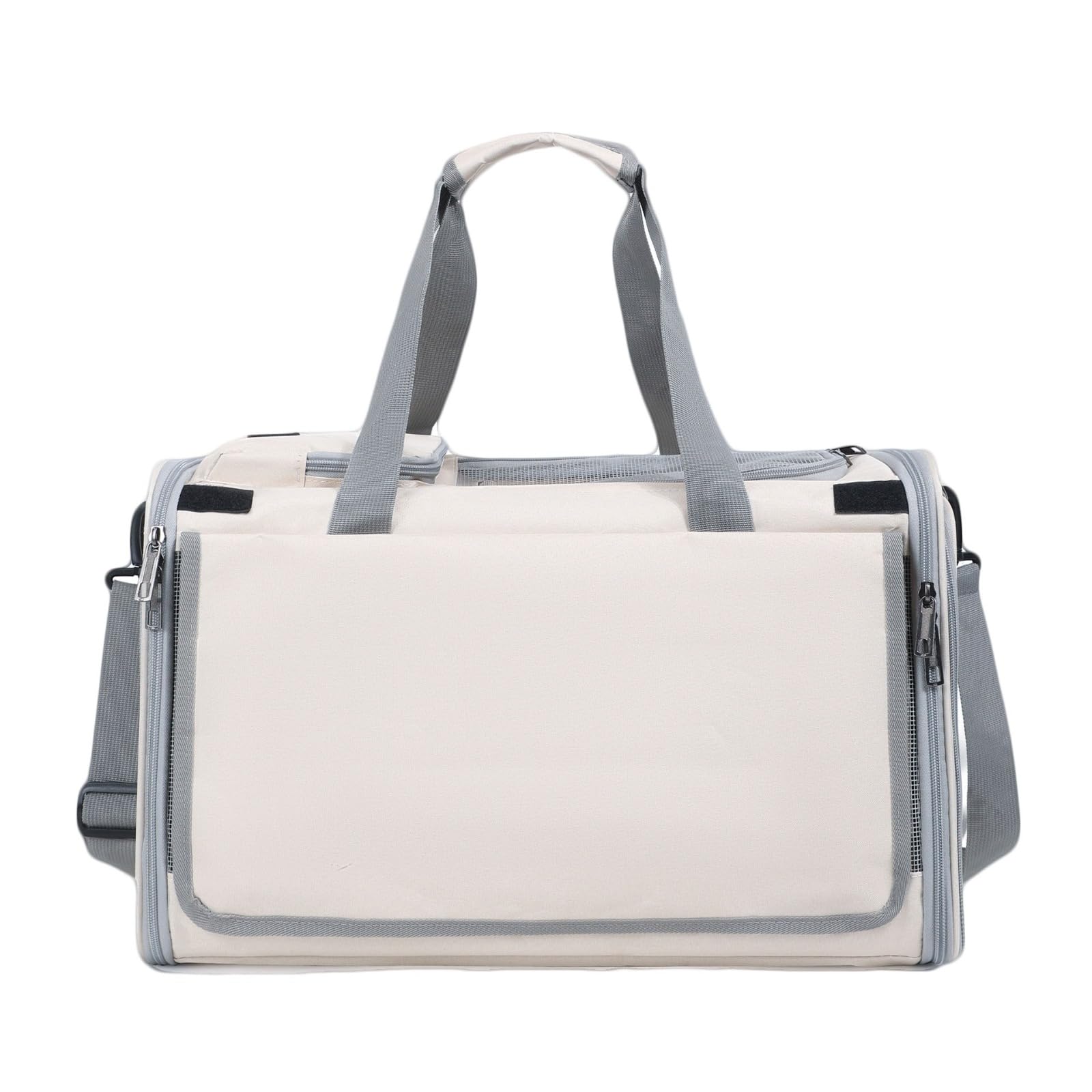 Transportín Plegable Transpirable para Perros Y Gatos 48x30x30 Cm Bolsa De Viaje con Correa Ajustable (Beige)