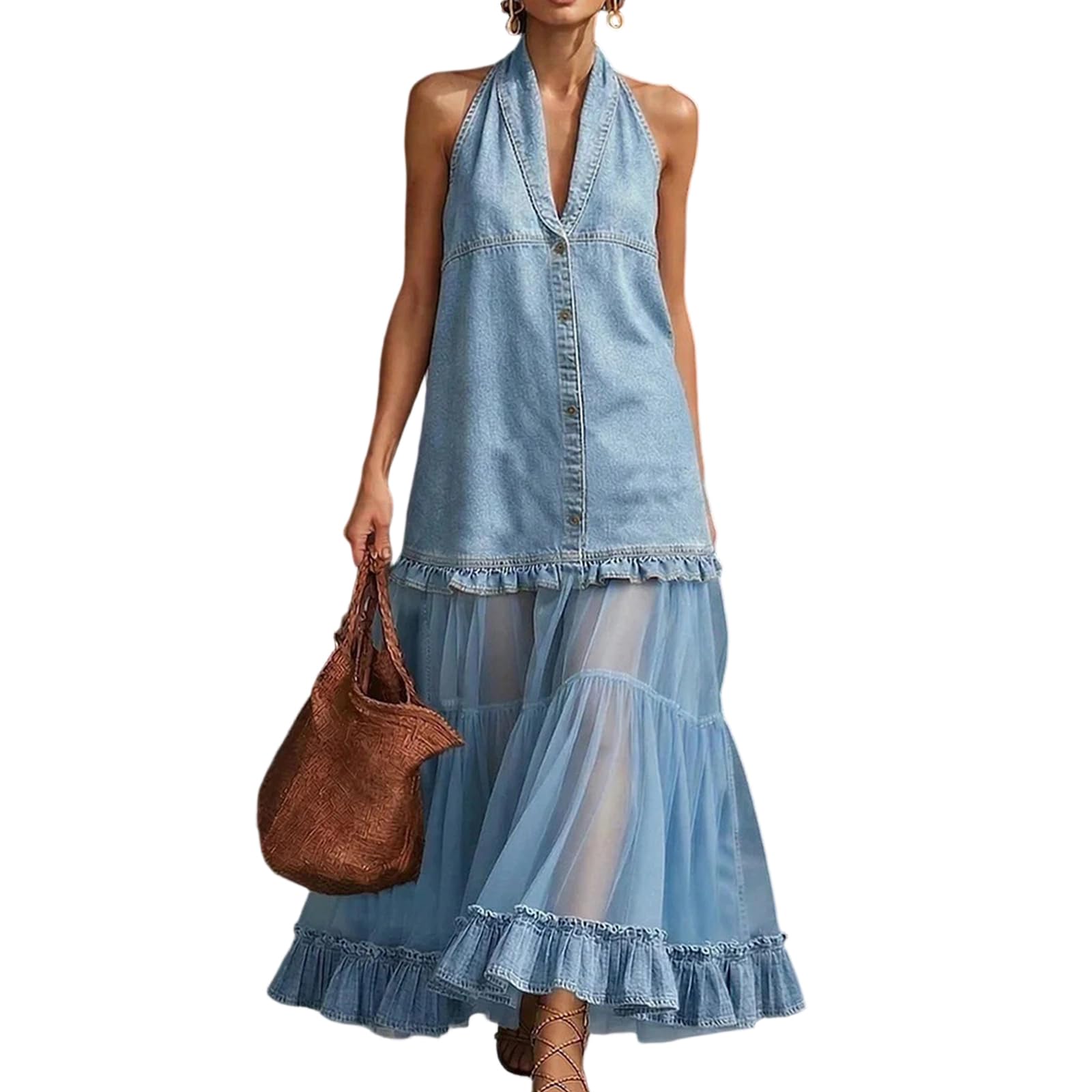 Vestido para Mujer Mangas con Panel De Encaje Volante Dobladillo En Vintage