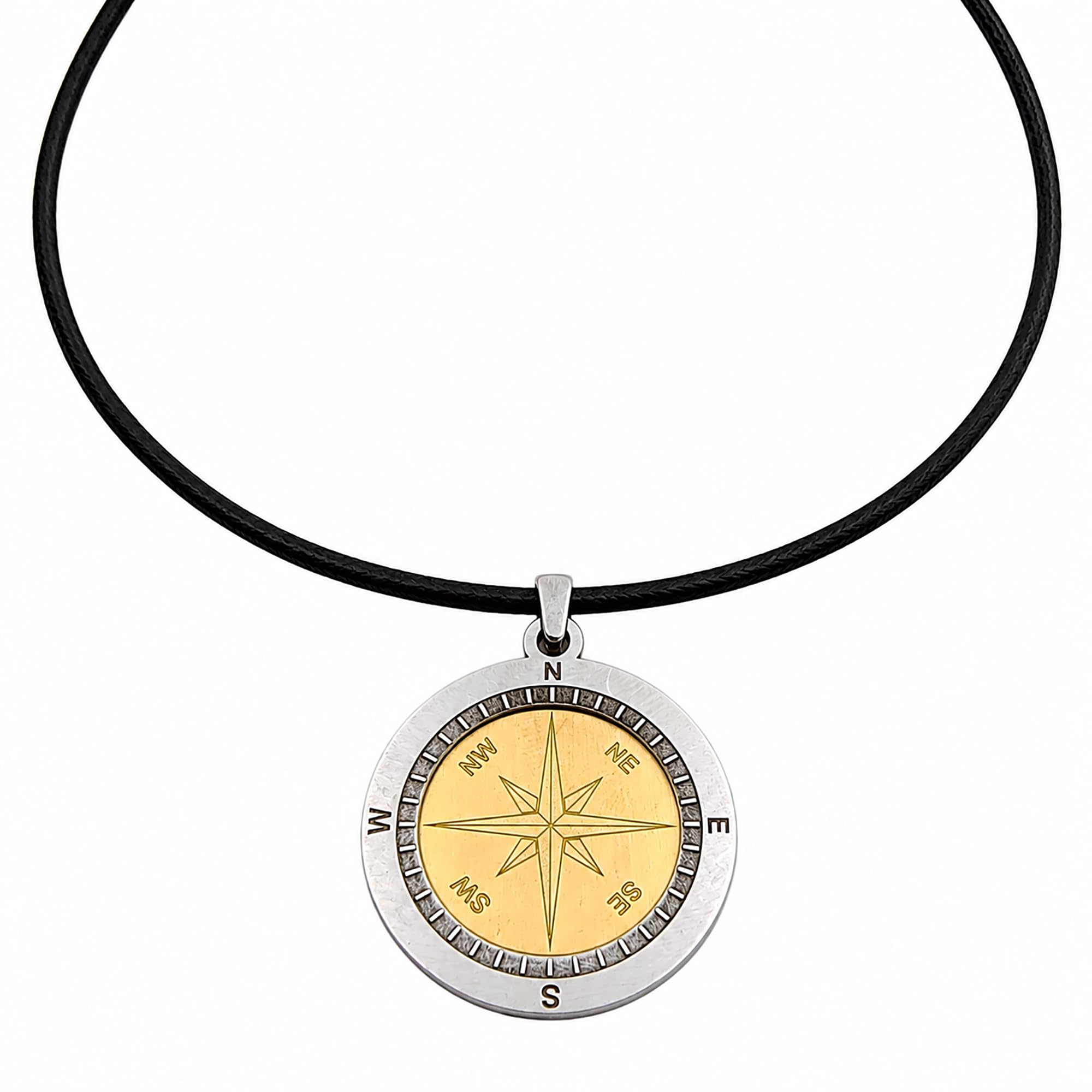 Gioielli Aurum - Collana Uomo Argento Sterling 925 con Ciondolo Bussola Rosa dei Venti, Cordino Cotone Nero 45 cm, Pendente 3 cm Lavorato a Mano, Gioiello Uomo Stile Nautico Idea Regalo